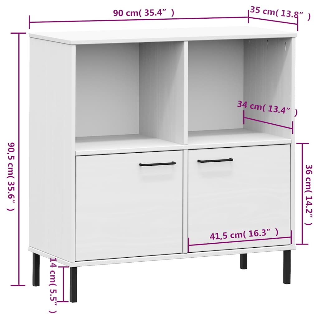 vidaXL Βιβλιοθήκη OSLO Λευκή 90x35x90,5 εκ. Μασίφ Ξύλο με Μετ. Πόδια
