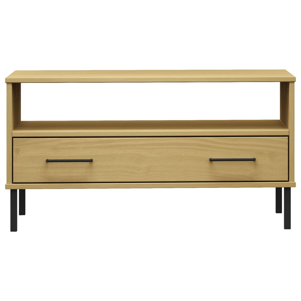 vidaXL Τραπεζάκι Σαλονιού OSLO Καφέ 85x50x45 εκ. Μασίφ Ξύλο Μετ. Πόδια