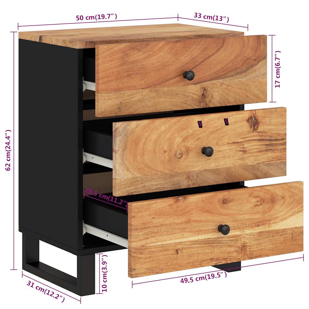 vidaXL Κομοδίνο 50 x 33 x 62 εκ. Μασίφ Ξύλο Ακακίας & Επεξ. Ξύλο