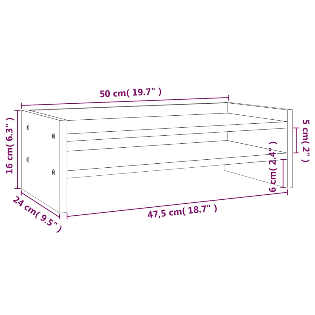 vidaXL Βάση Οθόνης Καφέ Μελί 50x24x16 εκ. από Μασίφ Ξύλο Πεύκου