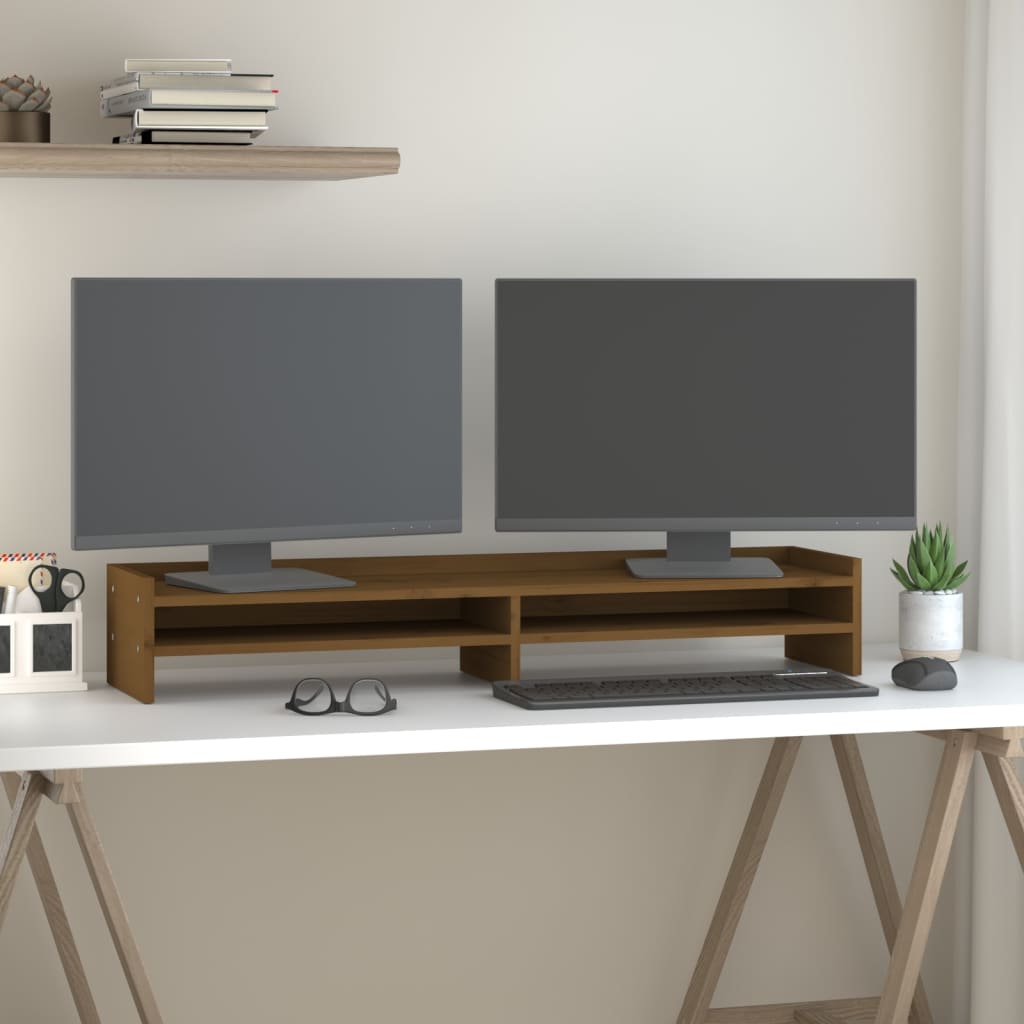 vidaXL Βάση Οθόνης Καφέ Μελί 100 x 24 x 16 εκ. από Μασίφ Ξύλο Πεύκου
