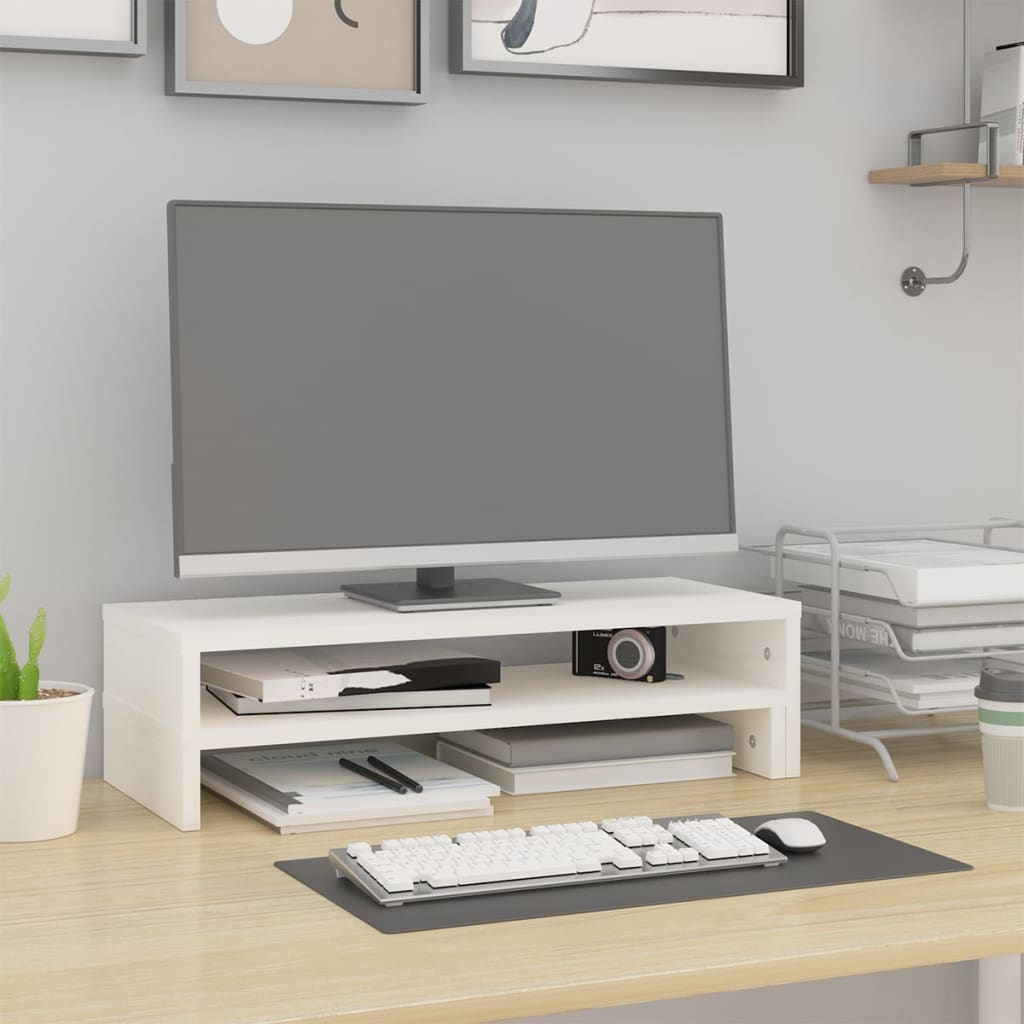 vidaXL Βάση Οθόνης Λευκή (52-101)x22x14 εκ. από Μασίφ Ξύλο Πεύκου