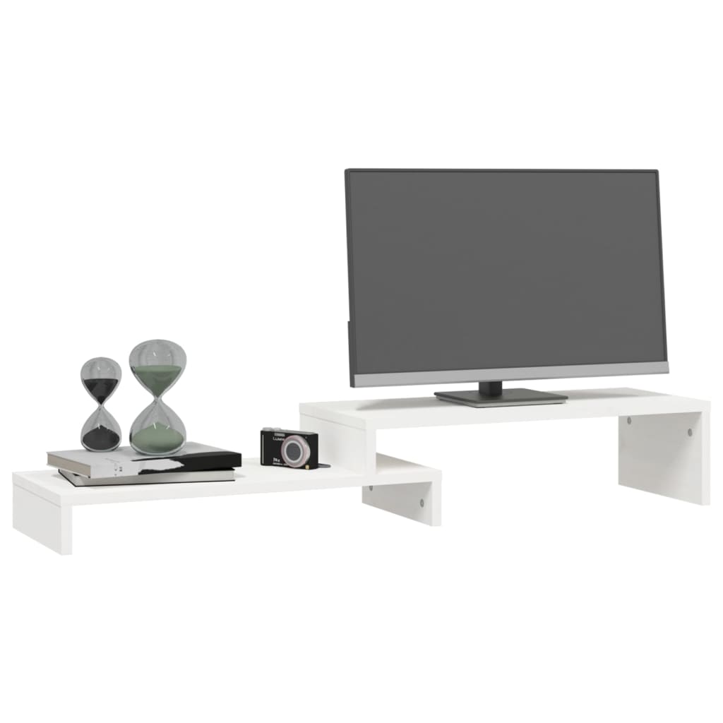 vidaXL Βάση Οθόνης Λευκή (52-101)x22x14 εκ. από Μασίφ Ξύλο Πεύκου