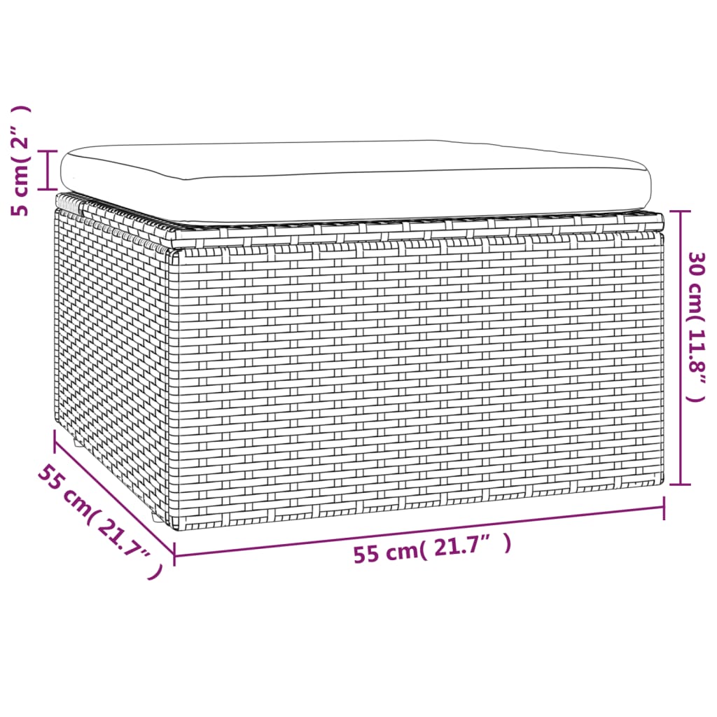 vidaXL Υποπόδιο Κήπου Γκρι 55x55x30 εκ. Συνθετικό Ρατάν με Μαξιλάρι