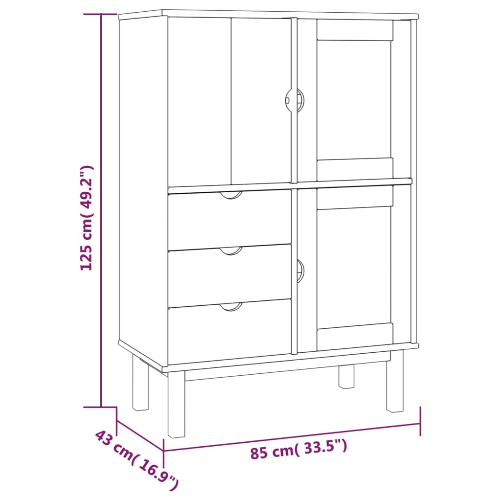 vidaXL Ντουλάπι OTTA Καφέ & Γκρι 85x43x125 εκ. από Μασίφ Ξύλο Πεύκου
