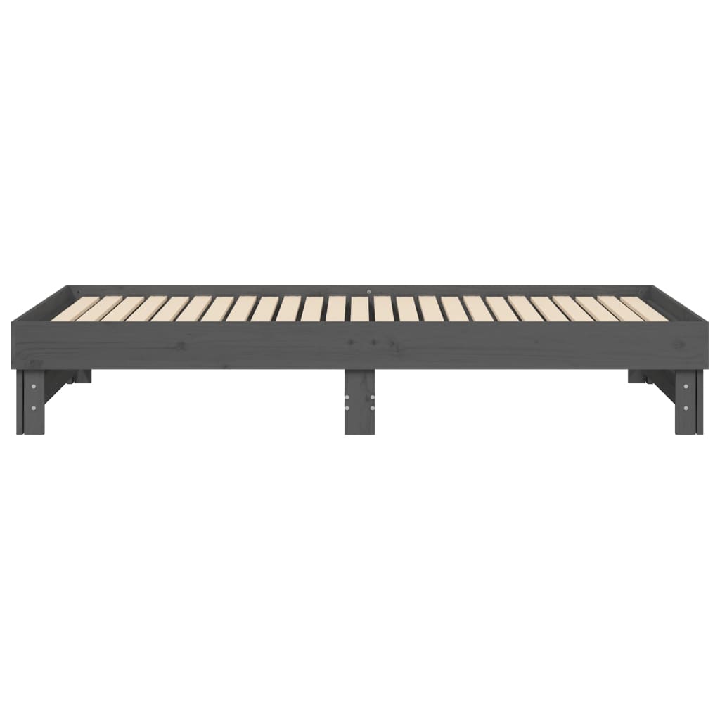 vidaXL Καναπές Κρεβάτι Συρόμενος Γκρι 2x(100x200)εκ. Μασίφ Ξύλο Πεύκου