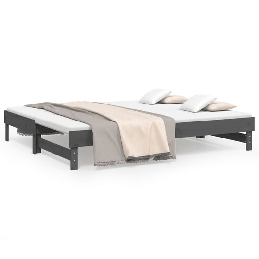 vidaXL Καναπές Κρεβάτι Συρόμενος Γκρι 2x(90x200) εκ. Μασίφ Ξύλο Πεύκου