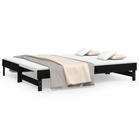 vidaXL Καναπές Κρεβάτι Συρόμενος Μαύρος 2x(80x200) εκ. από Μασίφ Πεύκο