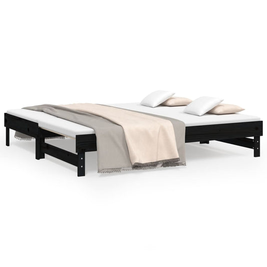 vidaXL Καναπές Κρεβάτι Συρόμενος Μαύρος 2x(90x190) εκ. από Μασίφ Πεύκο