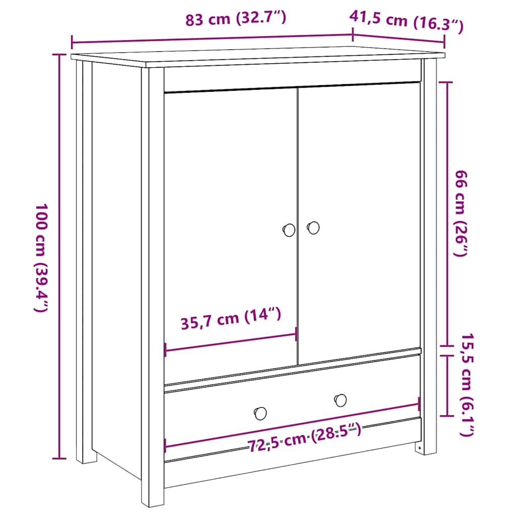 vidaXL Ντουλάπι Γκρι 83 x 41,5 x 100 εκ. από Μασίφ Ξύλο Πεύκου