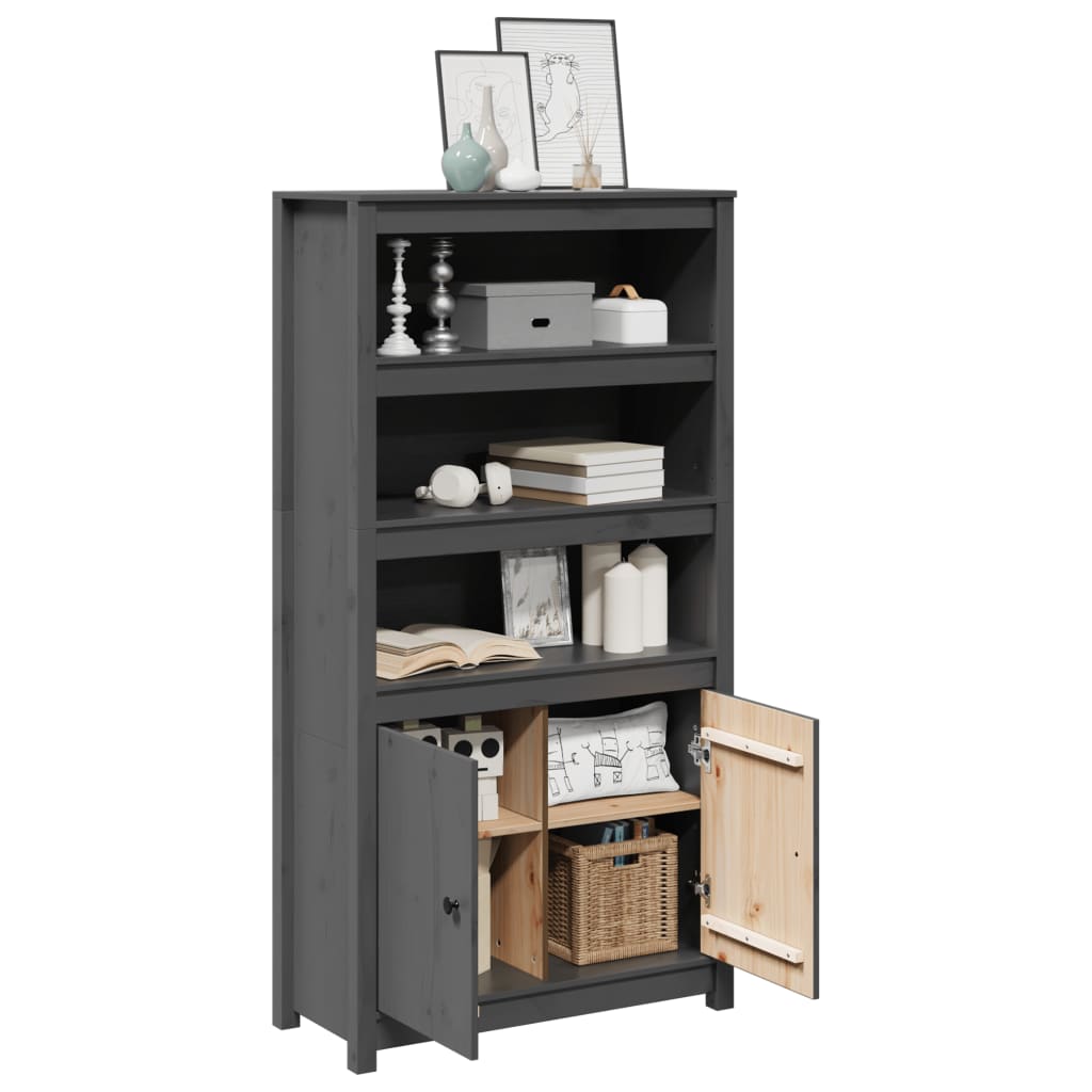 vidaXL Ντουλάπι Ψηλό Γκρι 80x35x154 εκ. από Μασίφ Ξύλο Πεύκου
