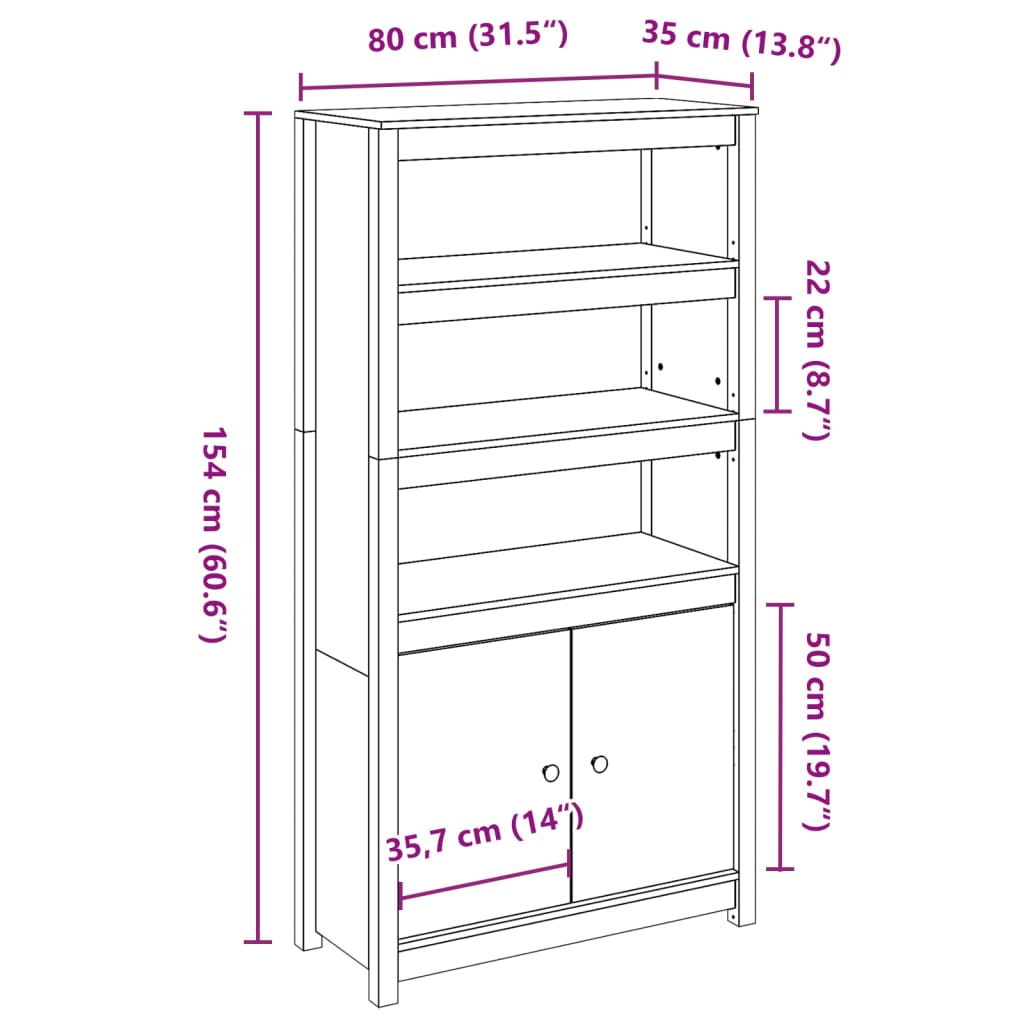 vidaXL Ντουλάπι Ψηλό Καφέ Μέλι 80x35x154 εκ. από Μασίφ Ξύλο Πεύκου