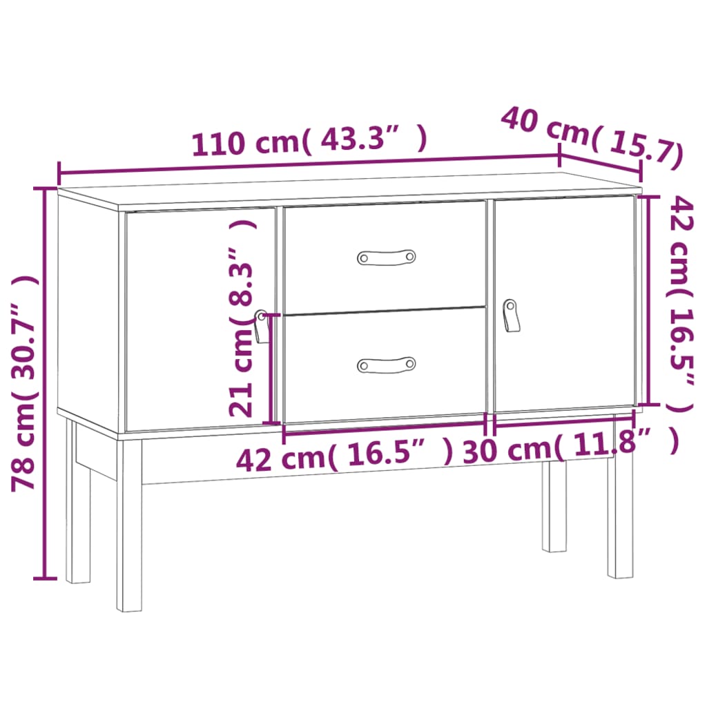 vidaXL Συρταριέρα Λευκή 110x40x78 εκ. από Μασίφ Ξύλο Πεύκου