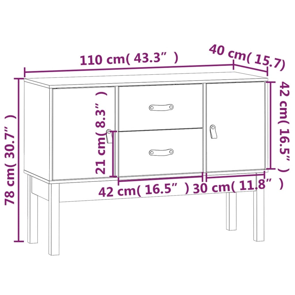 vidaXL Συρταριέρα Μαύρη 110x40x78 εκ. από Μασίφ Ξύλο Πεύκου