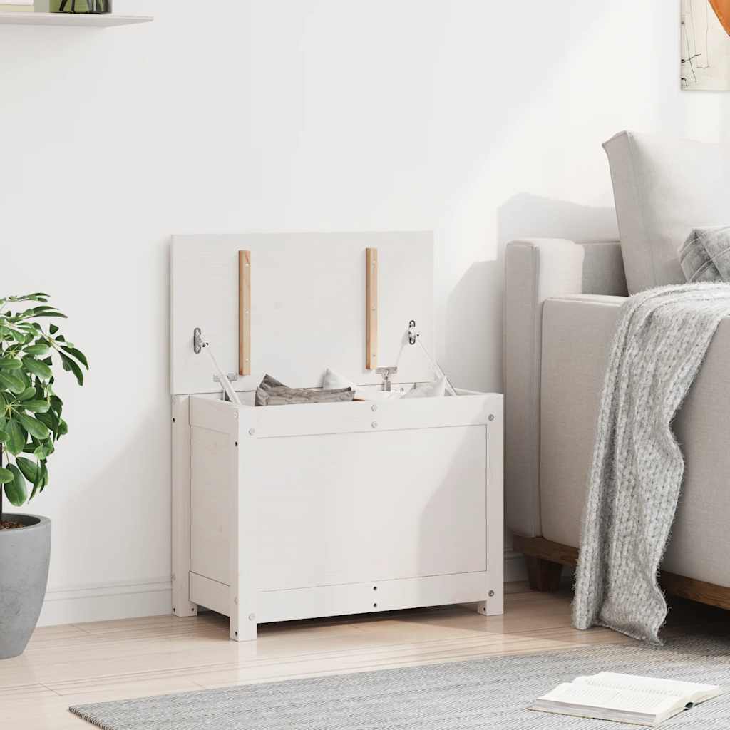vidaXL Κουτί Αποθήκευσης Λευκό 60x32x45,5 εκ από Μασίφ Ξύλο Πεύκου