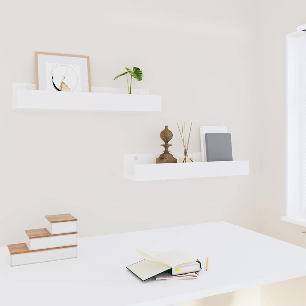 vidaXL Ράφια Τοίχου 2 τεμ. Λευκό 50x12x9 εκ. από Μασίφ Ξύλο Πεύκου