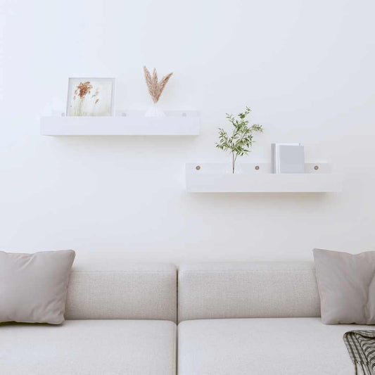 vidaXL Ράφια Τοίχου 2 τεμ. Λευκό 50x12x9 εκ. από Μασίφ Ξύλο Πεύκου