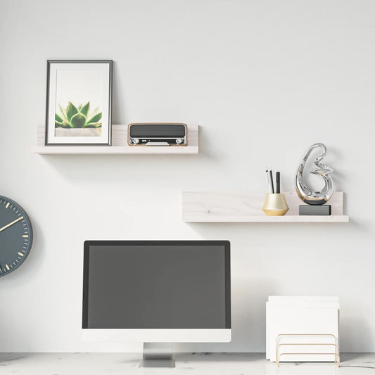 vidaXL Ράφια Τοίχου 2 τεμ. Λευκό 50x11x9 εκ. από Μασίφ Ξύλο Πεύκου