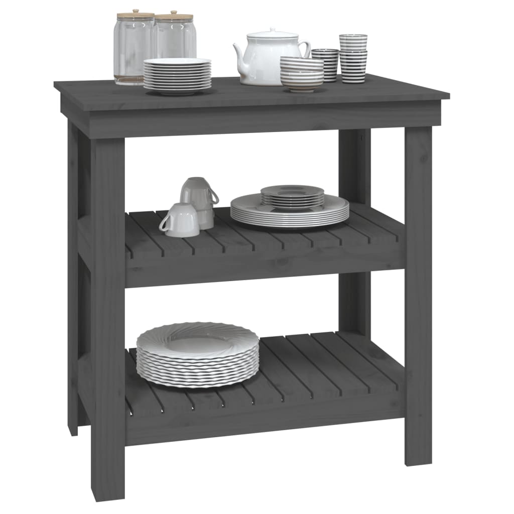 vidaXL Πάγκος Εργασίας Γκρι 78,5x50x80 εκ. από Μασίφ Ξύλο Πεύκου