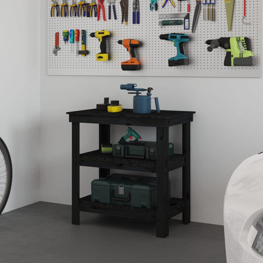 vidaXL Πάγκος Εργασίας Μαύρος 78,5x50x80 εκ. από Μασίφ Ξύλο Πεύκου