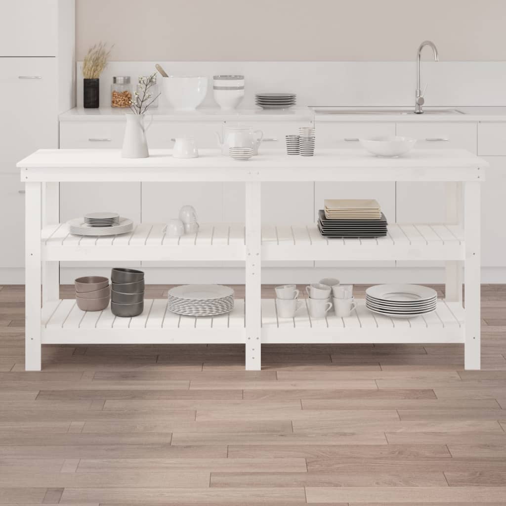 vidaXL Πάγκος Εργασίας Λευκός 181 x 50 x 80 εκ. από Μασίφ Ξύλο Πεύκου