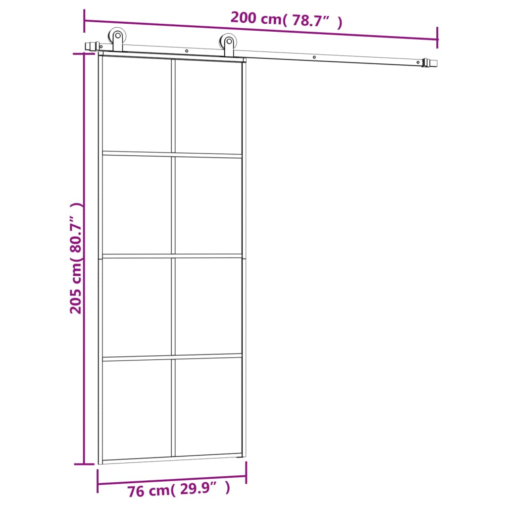 vidaXL Συρόμενη Πόρτα με Μηχανισμό 76x205 εκ. Γυαλί ESG & Αλουμίνιο