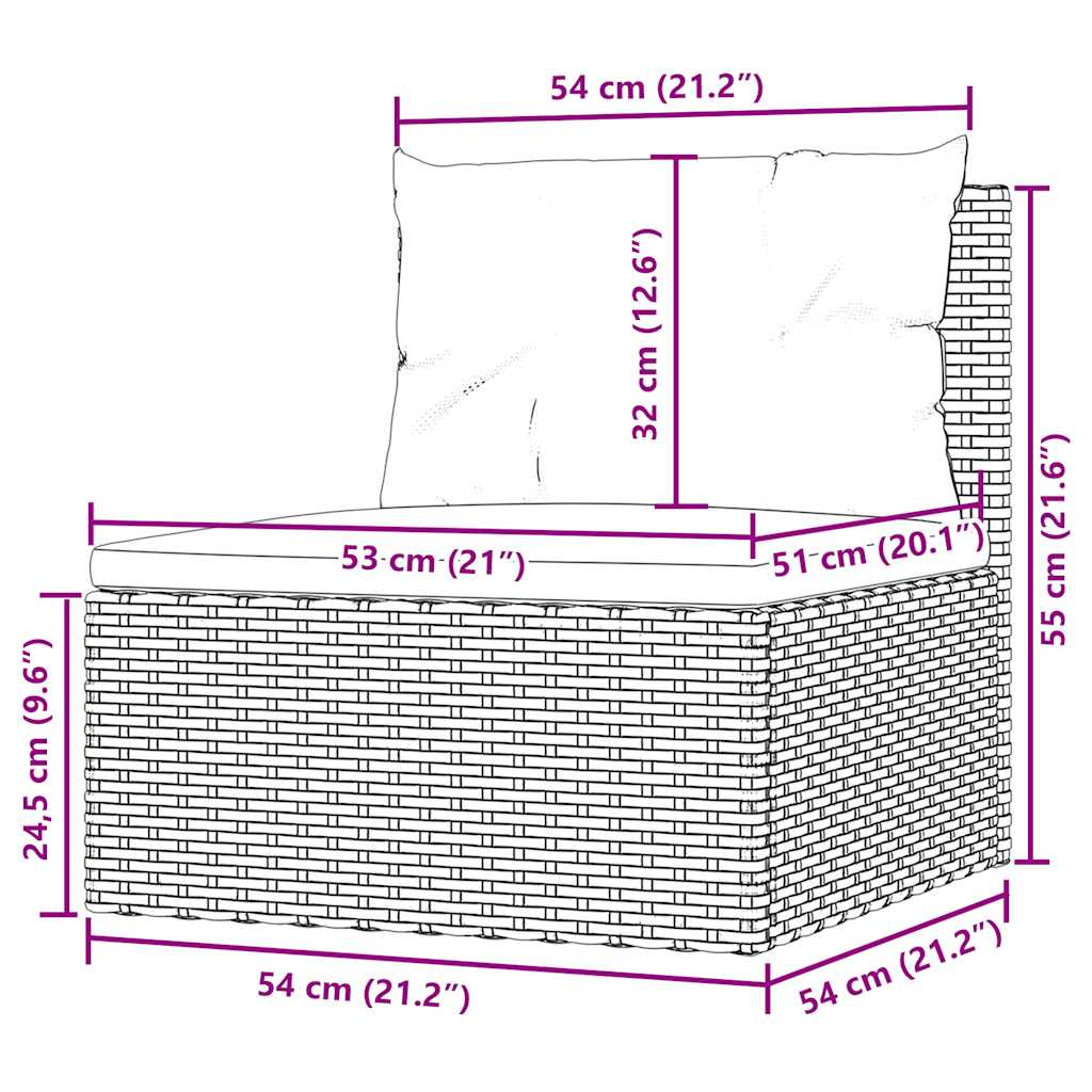 vidaXL Καναπέδες Κήπου Μεσαίοι με Μαξιλάρια Μαύρο από Συνθετικό Ρατάν