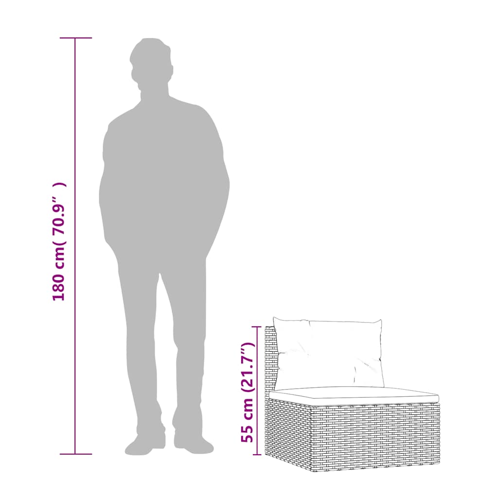 vidaXL Καναπέδες Κήπου Μεσαίοι με Μαξιλάρια Μαύρο από Συνθετικό Ρατάν
