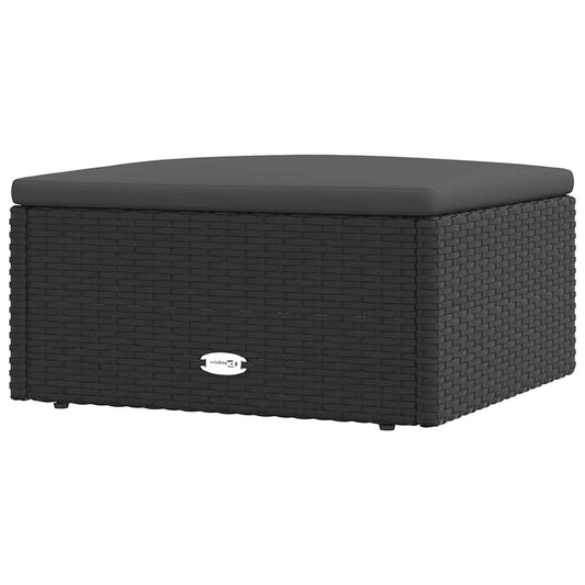 vidaXL Υποπόδιο Κήπου Μαύρο από Συνθετικό Ρατάν με Μαξιλάρι