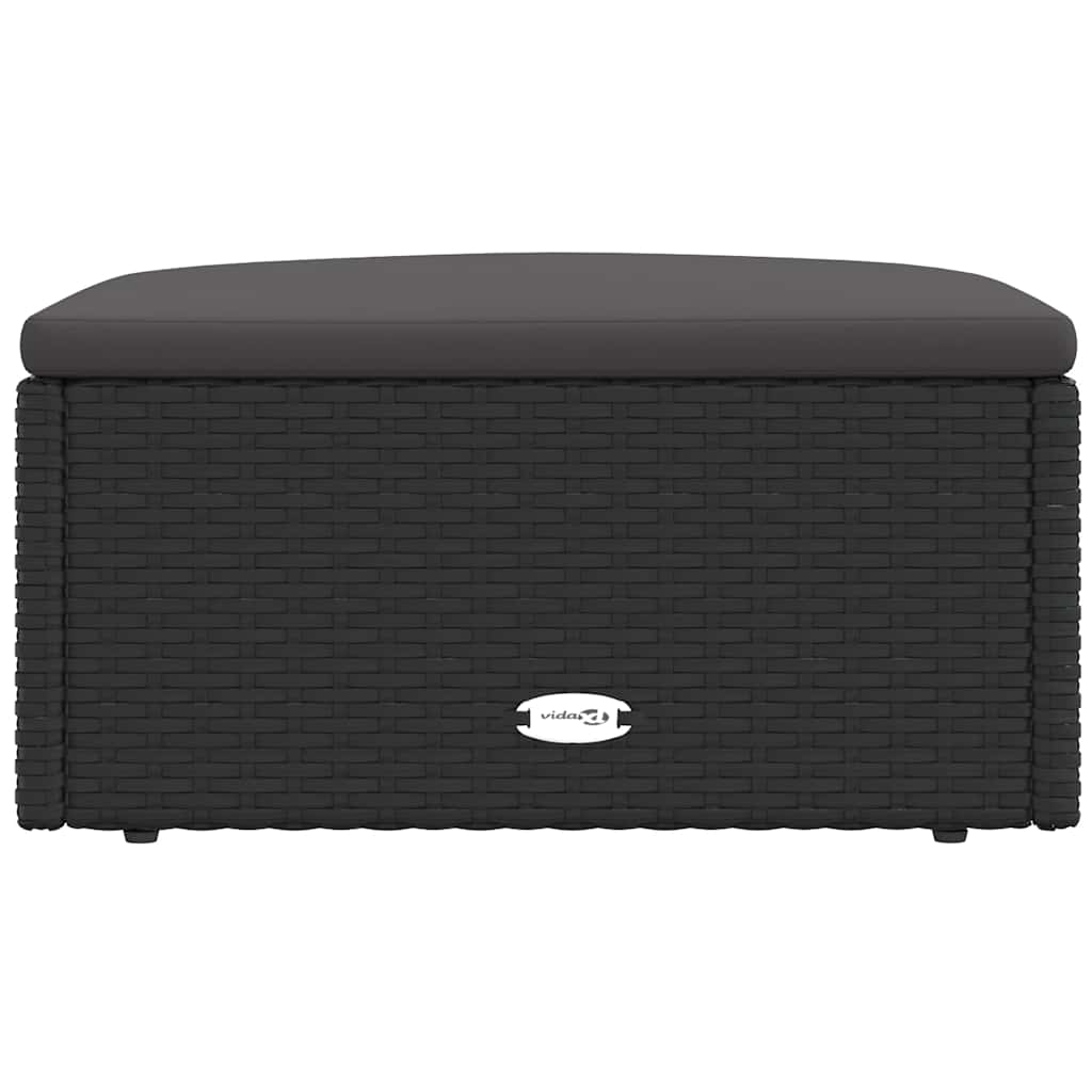 vidaXL Υποπόδιο Κήπου Μαύρο από Συνθετικό Ρατάν με Μαξιλάρι