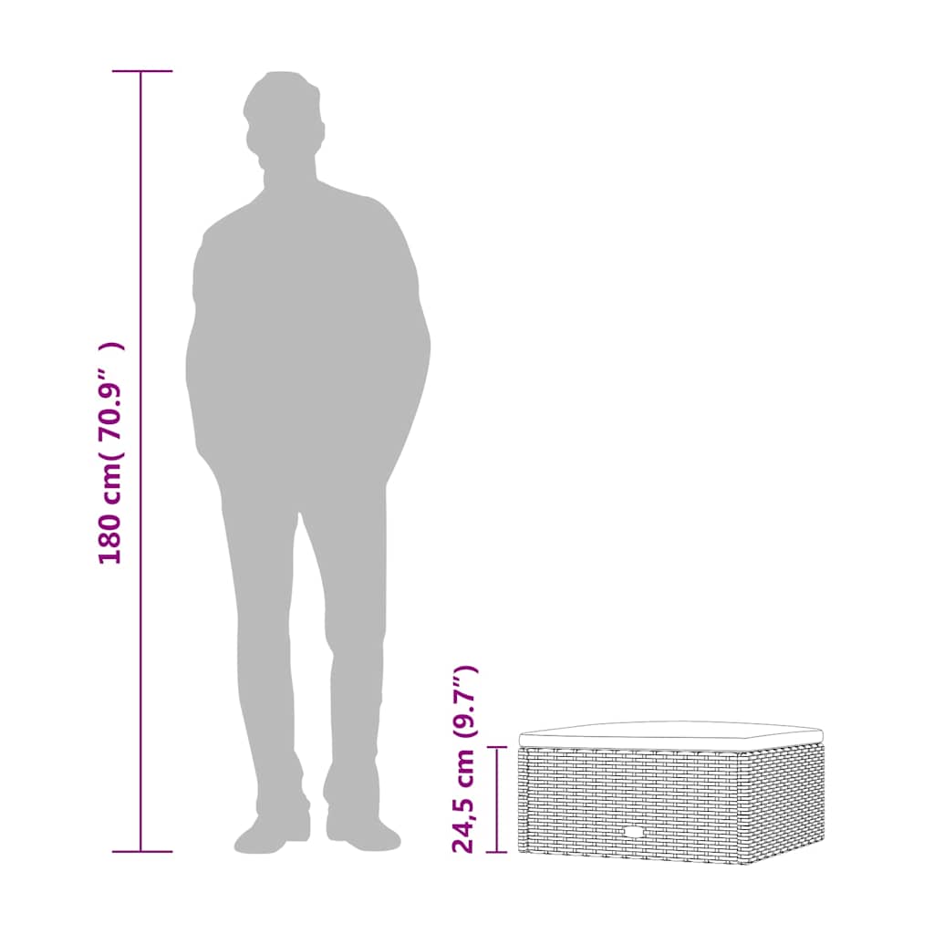 vidaXL Υποπόδιο Κήπου Μαύρο από Συνθετικό Ρατάν με Μαξιλάρι