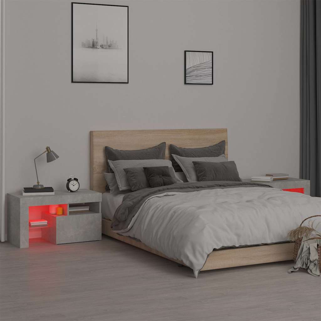 vidaXL Κομοδίνα 2 τεμ. με LED Γκρι σκυροδέματος 70 x 36,5 x 40 εκ.