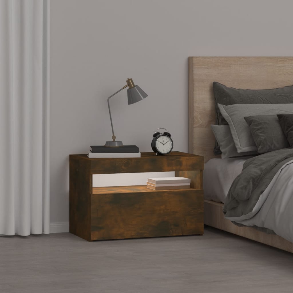 vidaXL Κομοδίνο με LED Καπνιστή Δρυς 60 x 35 x 40 εκ.