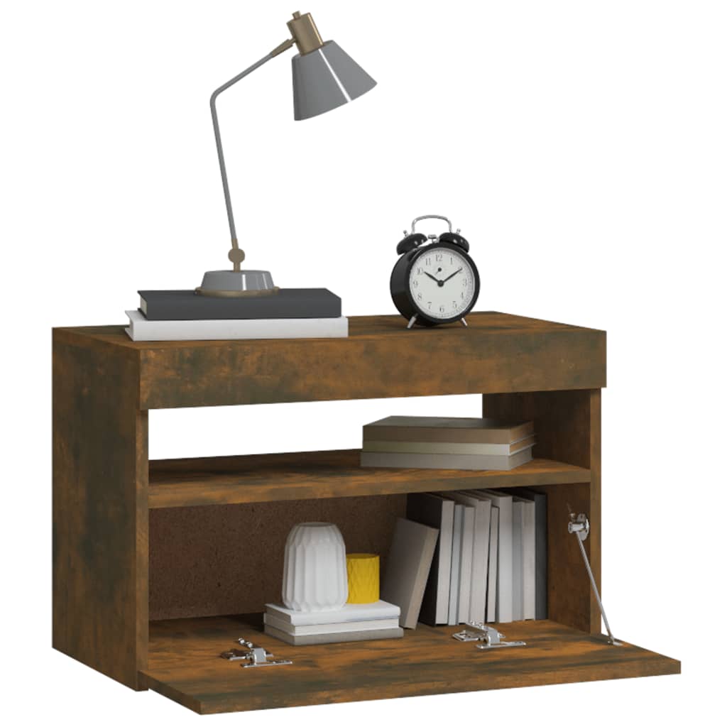 vidaXL Κομοδίνο με LED Καπνιστή Δρυς 60 x 35 x 40 εκ.