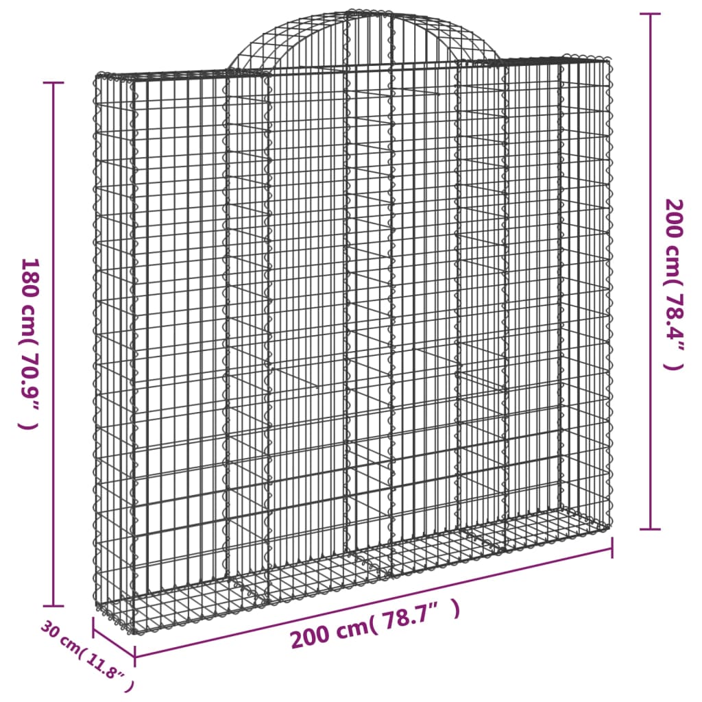 vidaXL Συρματοκιβώτιο Τοξωτό 200x30x180/200εκ. από Γαλβανισμένο Χάλυβα