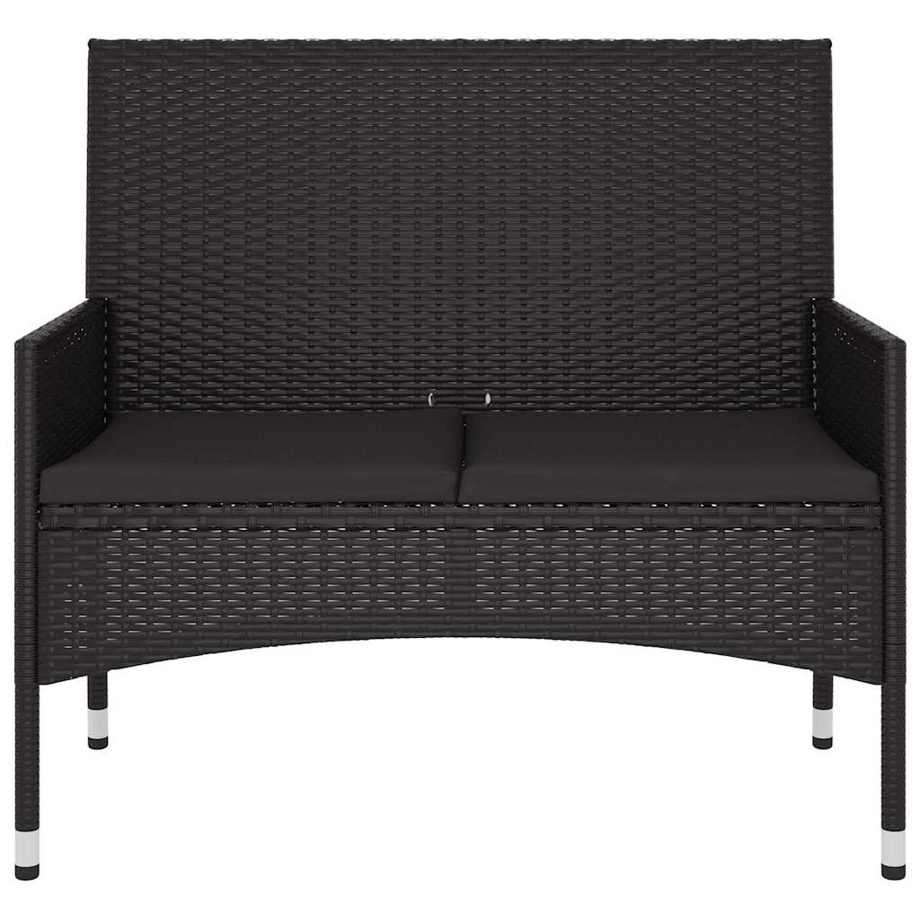 vidaXL Παγκάκι Κήπου Διθέσιο Μαύρο από Συνθετικό Ρατάν με Μαξιλάρια