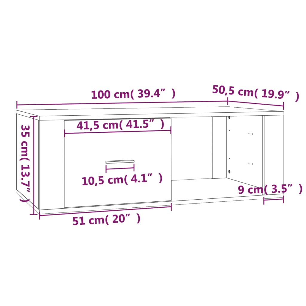 vidaXL Τραπεζάκι Σαλονιού Καπνιστή Δρυς 100x50,5x35εκ.Επεξεργασμ. Ξύλο