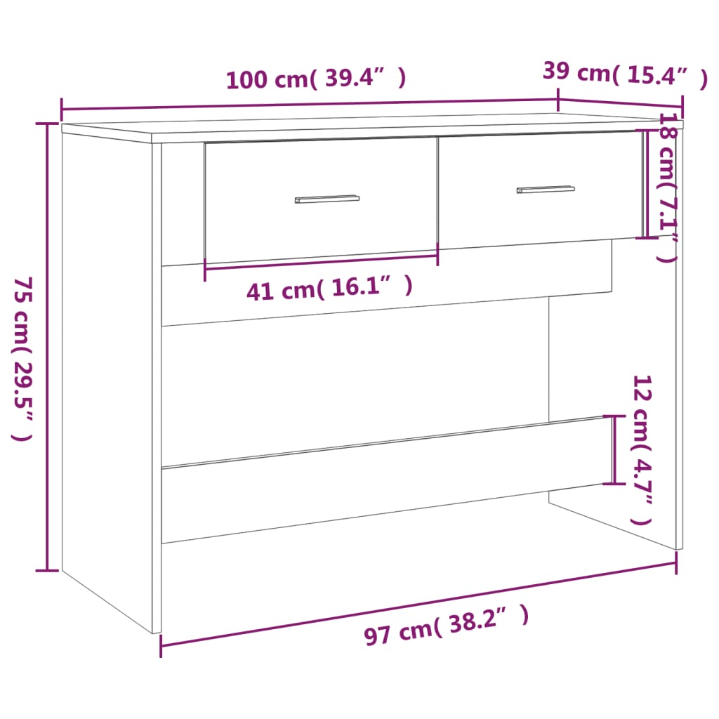 vidaXL Τραπέζι Κονσόλα Καπνιστή Δρυς 100x39x75 εκ. Επεξεργασμένο Ξύλο