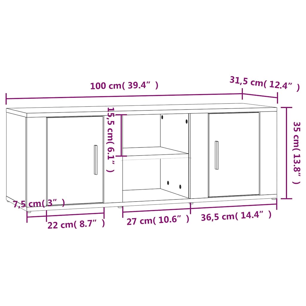 vidaXL Έπιπλο Τηλεόρασης Sonoma Δρυς 100x31,5x35 εκ. Επεξ. Ξύλο