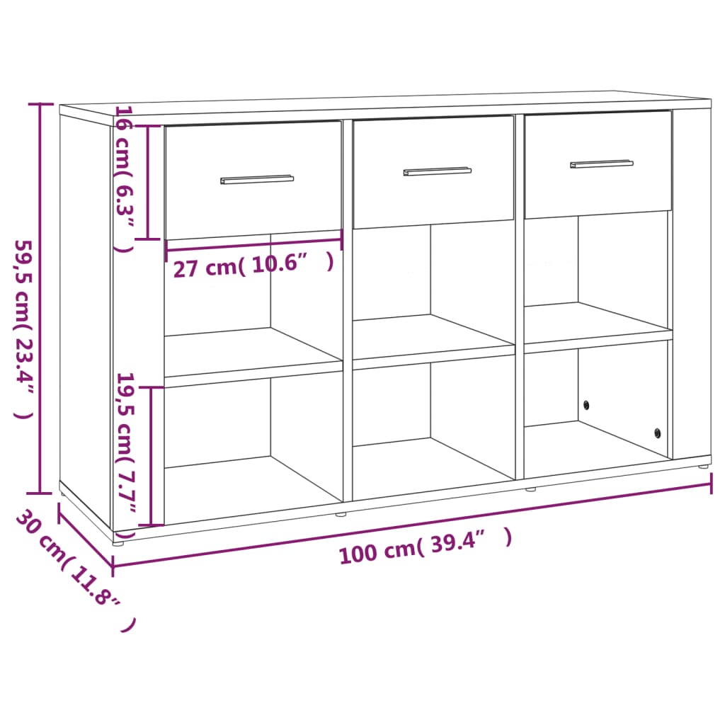 vidaXL Μπουφές Λευκό 100 x 30 x 59,5 εκ. από Επεξεργασμένο Ξύλο