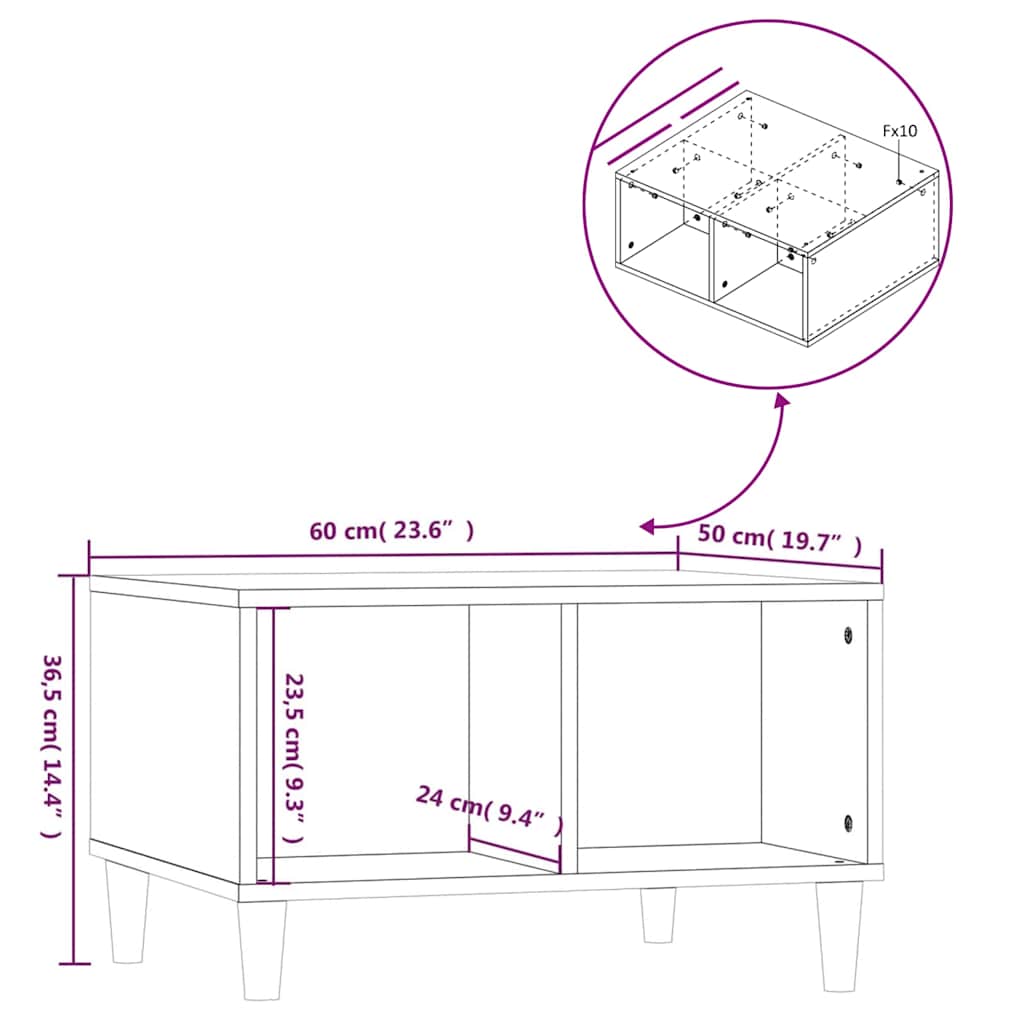 vidaXL Τραπεζάκι Σαλονιού Γυαλ. Λευκό 60x50x36,5 εκ. Επεξεργ. Ξύλο
