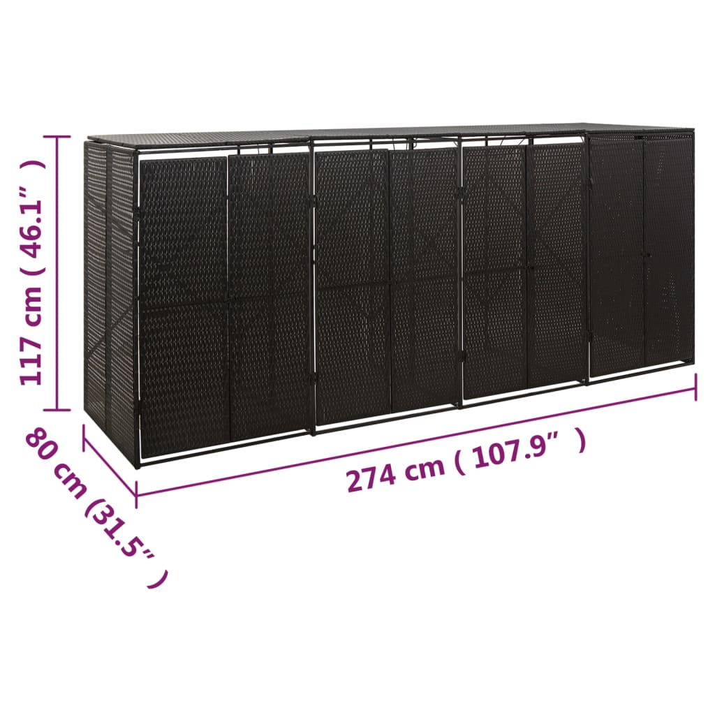 vidaXL Πλαίσιο για Κάδο Απορρ. με Ρόδες Μαύρο 274x80x117εκ Συνθ. Ρατάν