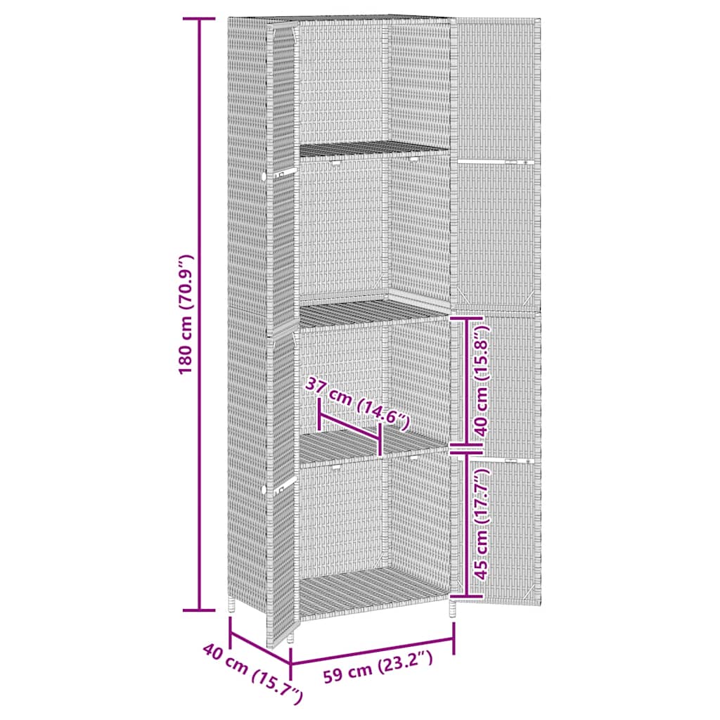 vidaXL Ντουλάπι Αποθήκευσης Κήπου Μαύρο 59x40x180 εκ. από Συνθ. Ρατάν