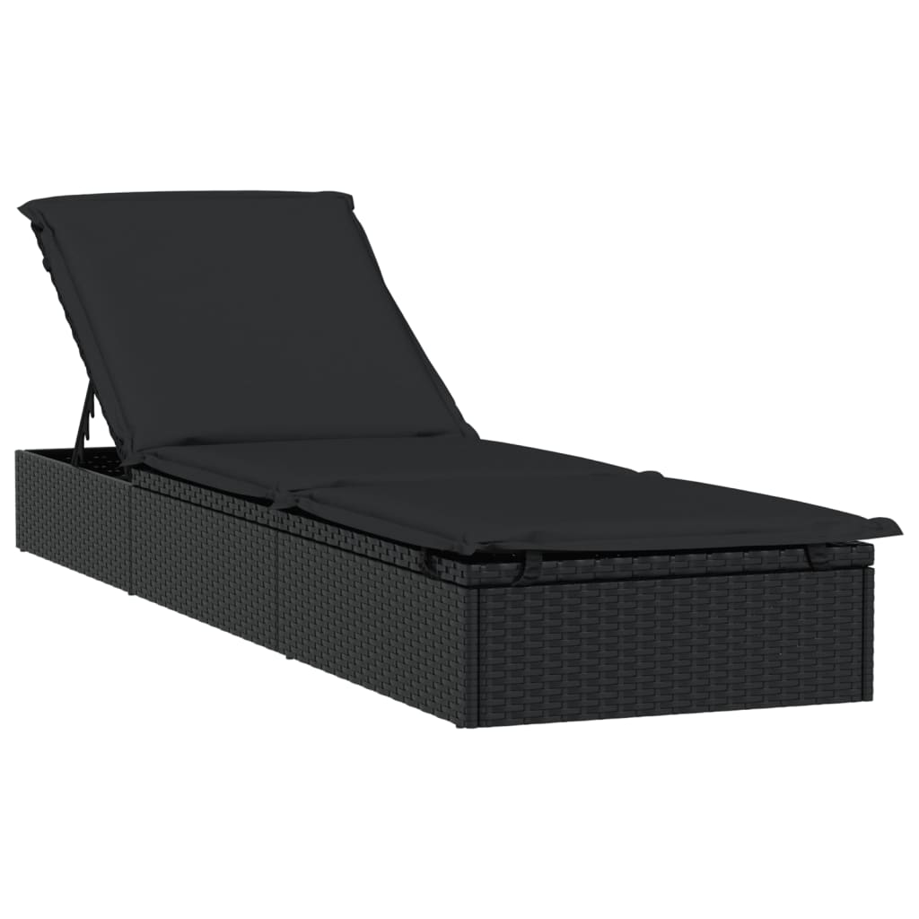 vidaXL Ξαπλώστρα 1 Τεμ. Μαύρη 201x55x62εκ. Συνθετικό Ρατάν με Μαξιλάρι