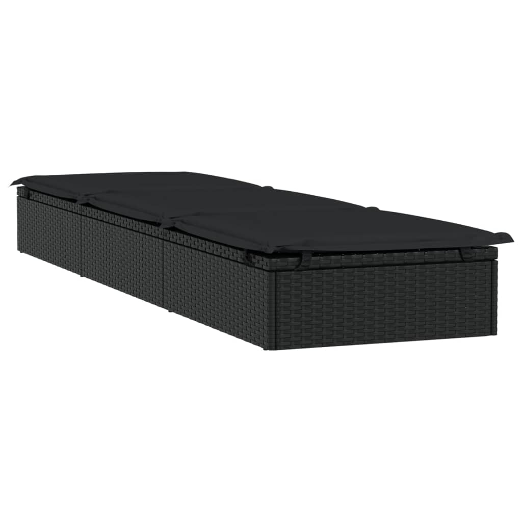 vidaXL Ξαπλώστρα 1 Τεμ. Μαύρη 201x55x62εκ. Συνθετικό Ρατάν με Μαξιλάρι