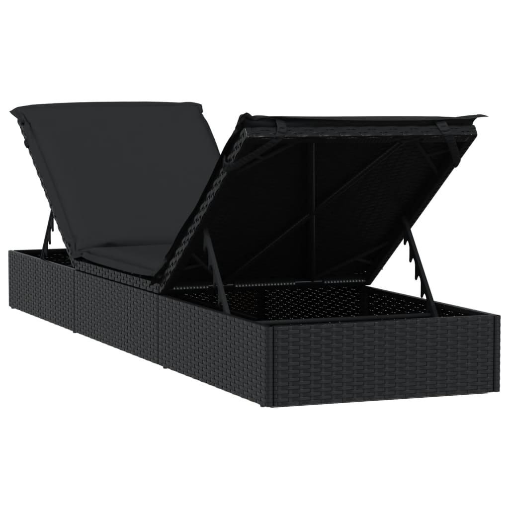 vidaXL Ξαπλώστρα 1 Τεμ. Μαύρη 201x55x62εκ. Συνθετικό Ρατάν με Μαξιλάρι