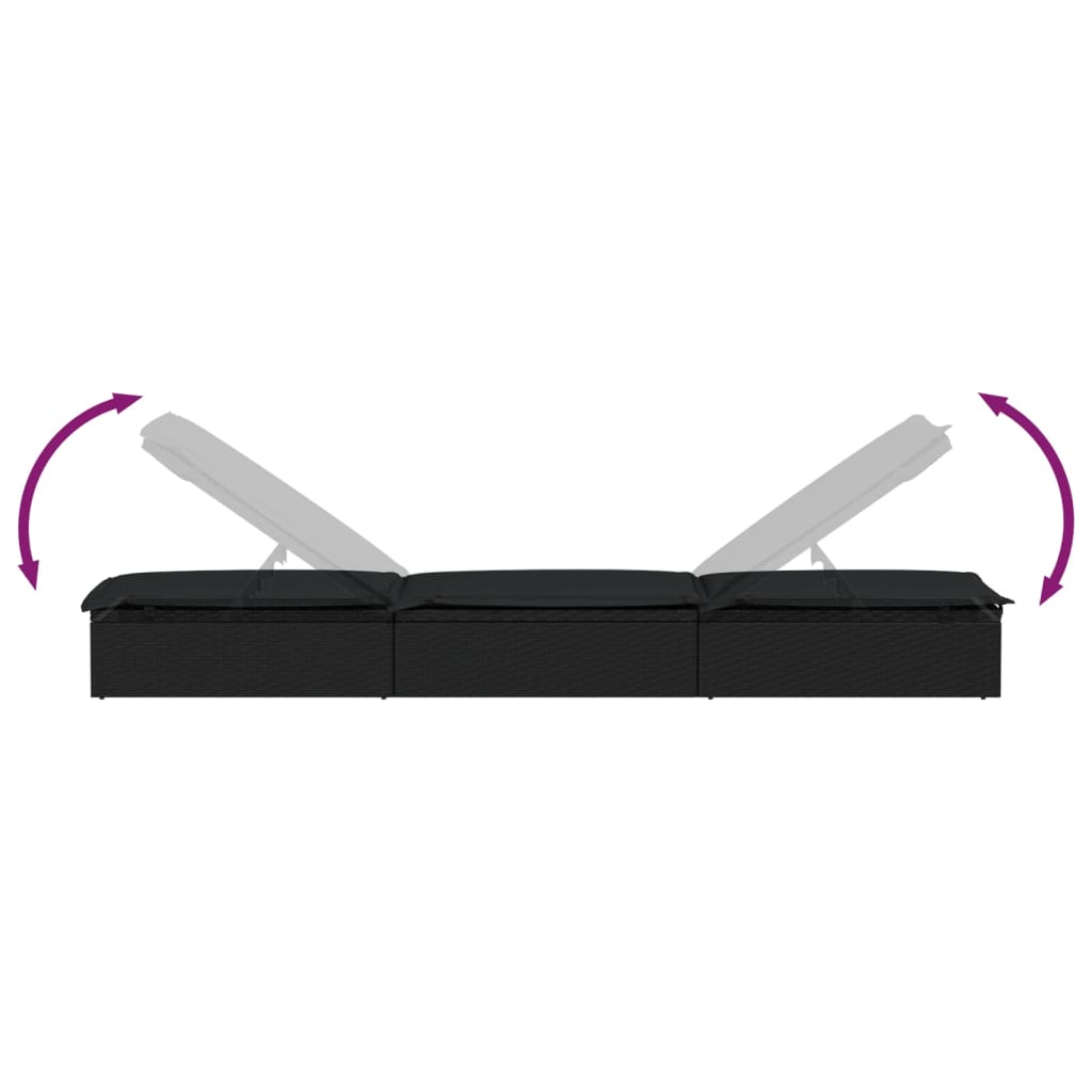 vidaXL Ξαπλώστρα 1 τεμ. Μαύρες από Συνθετικό Ρατάν με Τραπέζι