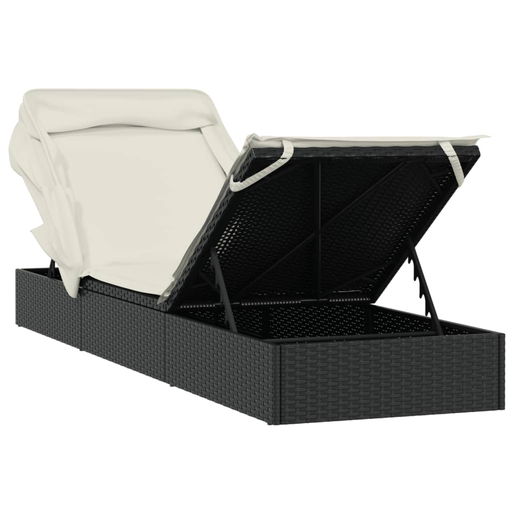 vidaXL Ξαπλώστρα Πτυσσόμενη Οροφή Μαύρη 213 x 63 x 97 εκ. Συνθ. Ρατάν