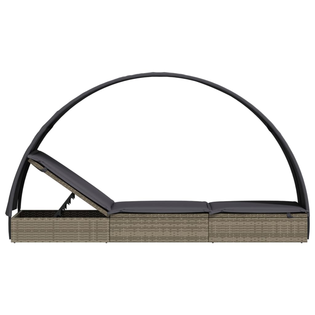 vidaXL Ξαπλώστρα με Στρογγυλή Οροφή Μαύρη 211x57x140 εκ. Συνθ. Ρατάν