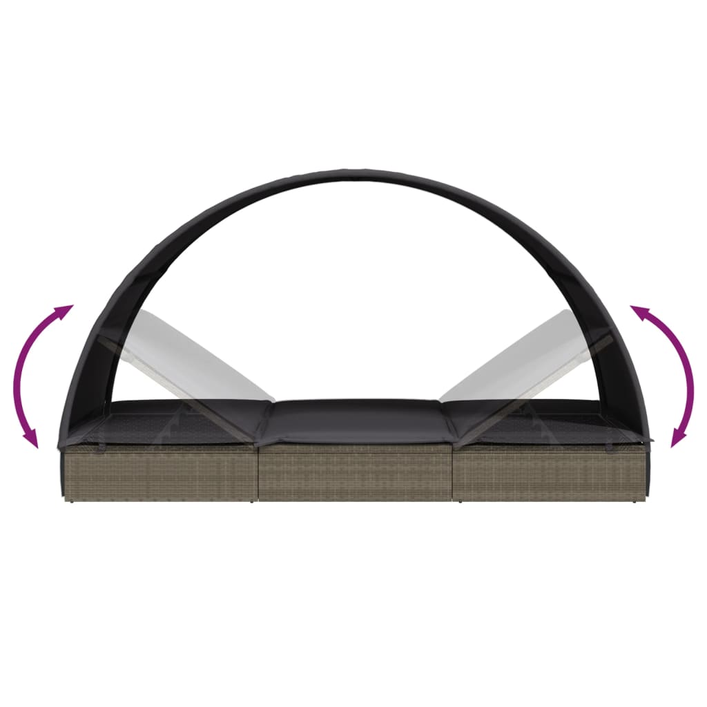 vidaXL Ξαπλώστρα με Στρογγυλή Οροφή Μαύρη 211x57x140 εκ. Συνθ. Ρατάν